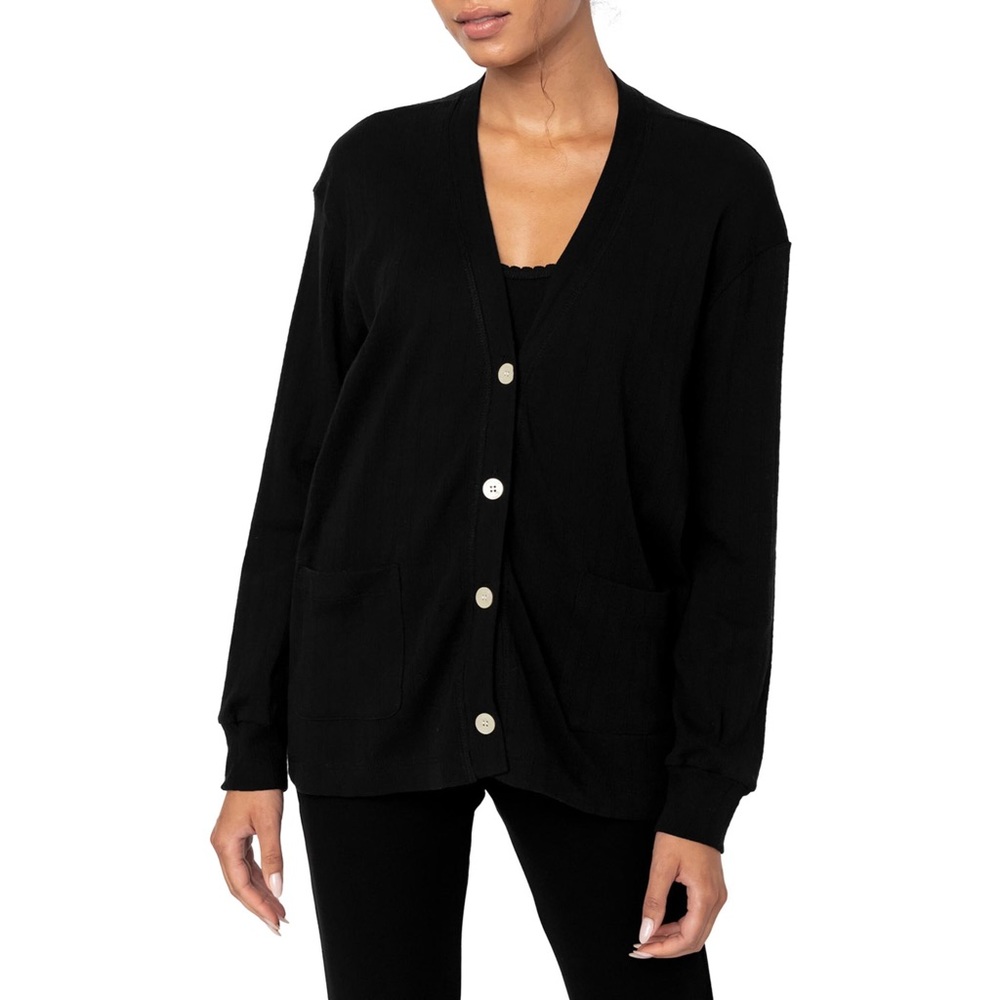 Leset Black Pointelle Button Cardigan Womens Size S